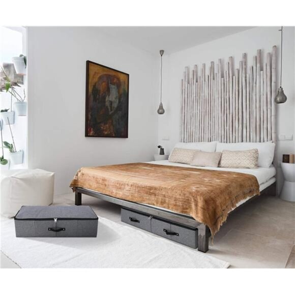 Foldable Fabric Sturdy Under Bed Storage Box with 6 Handles, Zipper Lid - Picture 4 of 8